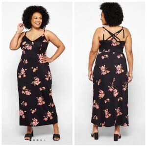Nine Britton Willow Brushed Knit Maxi Dress Black Floral Strappy Women's - 2X